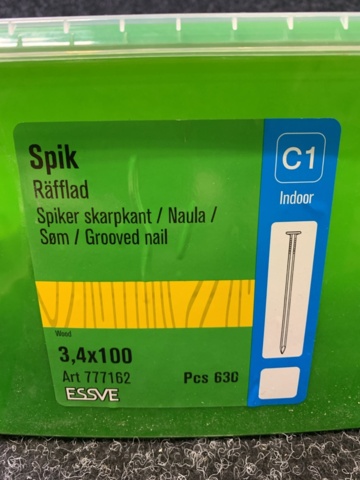1419434-2 2 st Förpackningar Räfflad spik 3,4x100mm, Essve