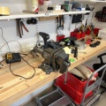 1419956-3 Workbench with tools, storage shelves and accessories