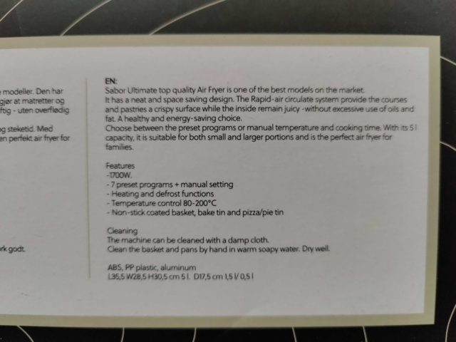 1422397-4 Airfryer Sabor Ultimate 5L