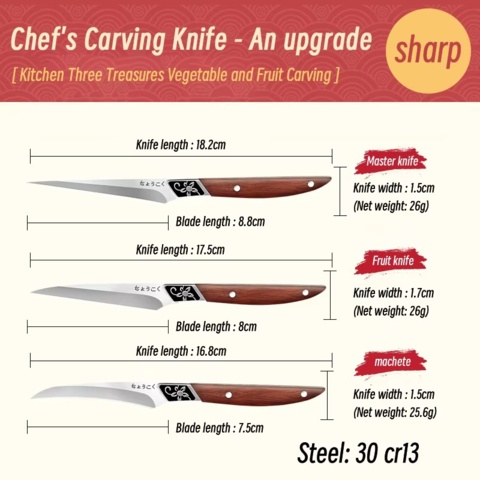 1424576-4 2 st set Fruktknivar – 3 knivar – 3Cr13 Rostfritt stål - Fri frakt