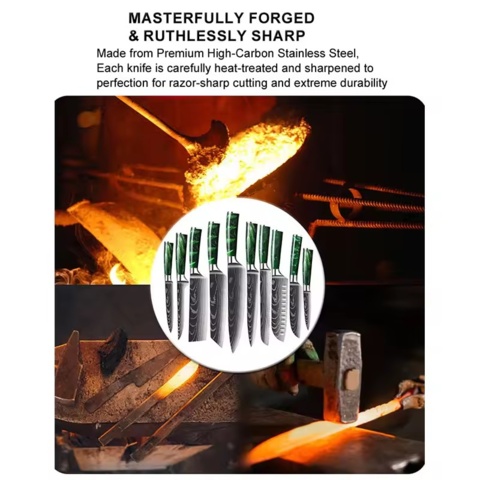 1424304-7 Knivset 10-delars – Grön Marmorfinish - Fri frakt