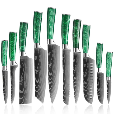 1424304-2 Knivset 10-delars – Grön Marmorfinish - Fri frakt