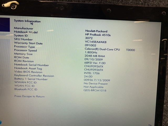 1425270-3 Laptop HP Probook 4510s