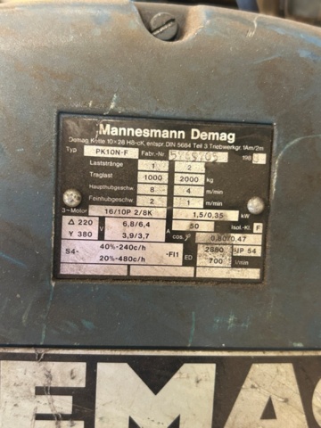 1367698-3 Hoists 1000 kg - Demag PK10N-F