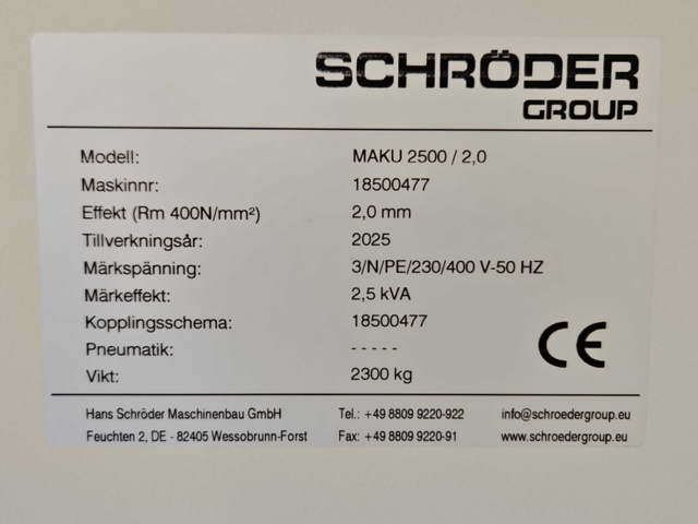 918956-9 Bockmaskin med CNC-styrsystem - Schröder MAKU 2500/2,0 -2025