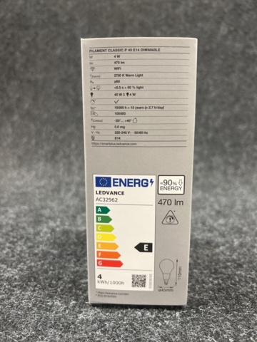 1241495-6 8 st LED-lampor Ledvance Filament Classic P 40 E14 Dimmable