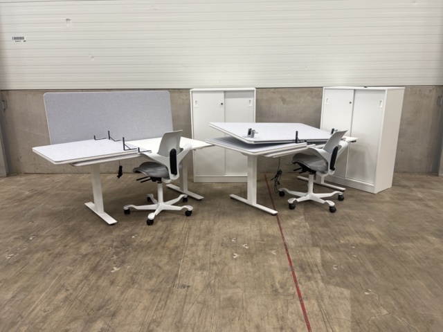 1432137-1 2 height-adjustable desks, filing cabinets and office chairs