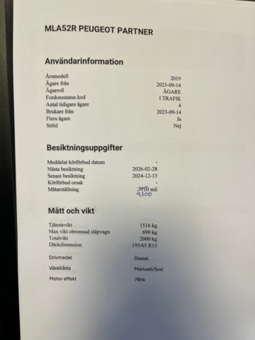 1432437-49 Peugeot Partner L1 1.5 BlueHDi 75 Manuell, 76hk, 2020