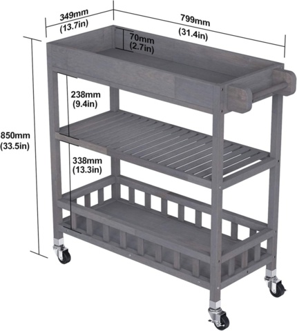 1347202-2 Kitchen trolley with tray Dusk Grey, 80x35 cm