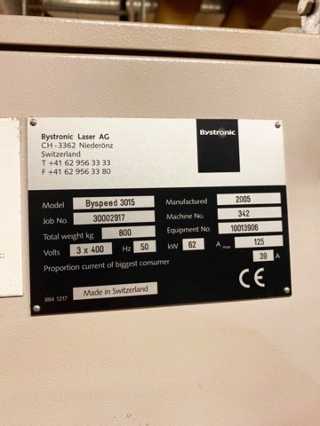 1372526-10 Laserskärmaskin Bystronic Byspeed 3015, CO₂ 4,4 kW, från 2005