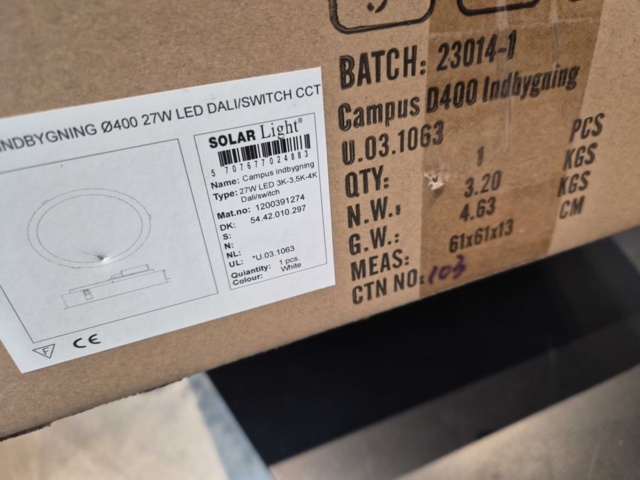 1432651-5 Panelarmatur - Solar Campus D400 Indbyggning Ø400 – 27W LED DALI/Switch CCT