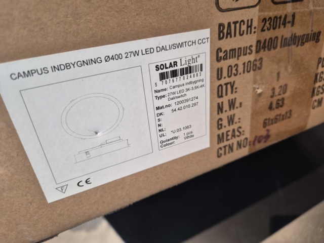 1432659-4 Panelarmatur - Solar Campus D400 Indbyggning Ø400 – 27W LED DALI/Switch CCT