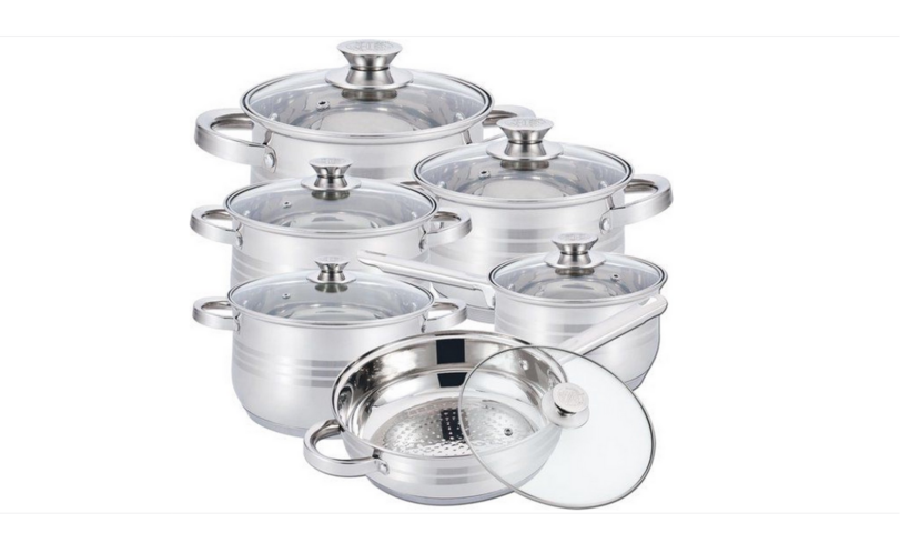 1434867-1 Stainless steel saucepan set including frying pan – 12-piece