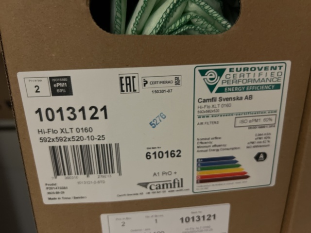 1420199-85 Lager med ventilationsdetaljer - filter, rör, flödeskomponenter m.m.