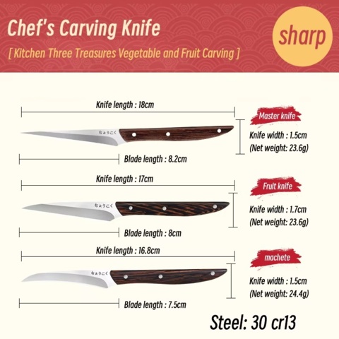 1437033-3 Frukt- och Grönsakssnidarset – 3 knivar – 30Cr13 Rostfritt stål - Fri frakt