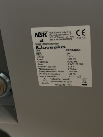 1305225-6 Autoclave, NSK iClave plus, 17.5 liters, year of manufacture 2021