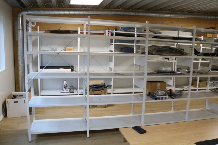 1416652-2 Sheet metal storage shelves.