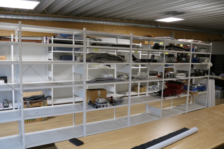1416652-3 Sheet metal storage shelves.