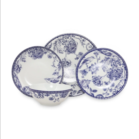1434749-1 Matservis, 24 delar – Porslin, blåvit dekor, rund design