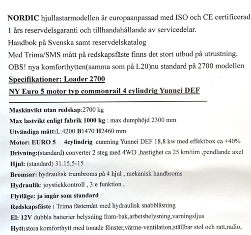 1439461-30 Hjullastare med redskap Nordic 2700 4WD Euro 5 -2024