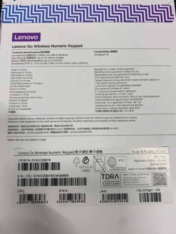 1440116-3 Tangentbord Lenovo Go Wireless Numeric Keypad