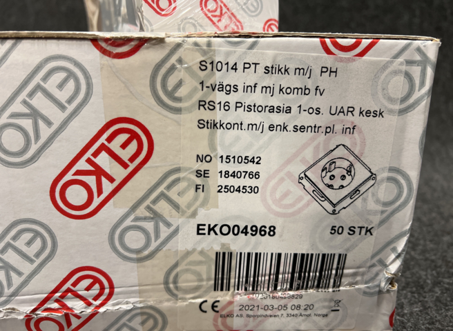 1440504-3 40 st 1-vägsuttag Elko