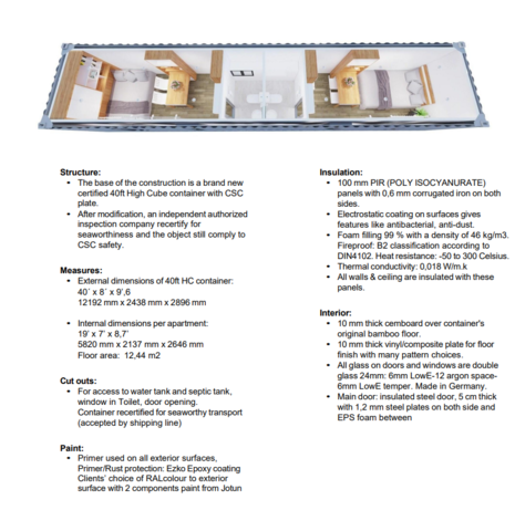 1444259-75 Boendecontainer – 40’ HC med 2 studiolägenheter (oanvänd)