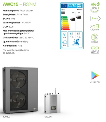 1446749-5 15 kW luft/vatten värmepump från Energy Save anslut till befintligt värmesystem. Bufferttank K66