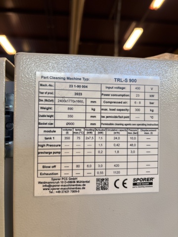 1409356-22 Komponenttvättmaskin Sporer TRL-S 900 -2023