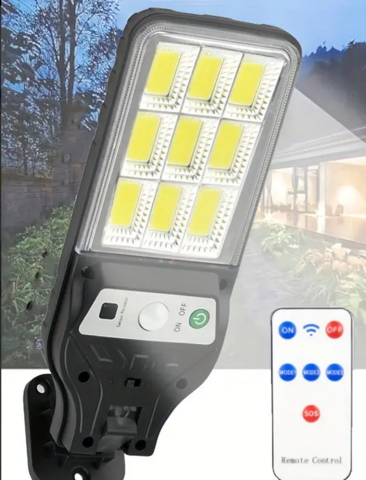 1448260-1 Solar-powered 9 COB wall lamp with motion sensor and remote control