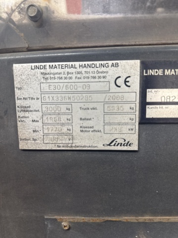 1321204-9 Forklift Linde E30/600-03 -2008