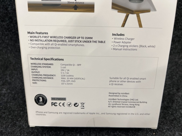 1449606-7 3 pcs Wireless Chargers Minibatt PowerDistance