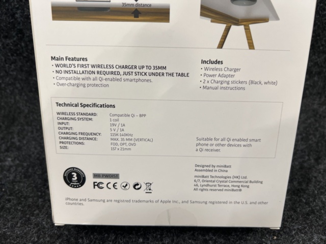 1449606-8 3 pcs Wireless Chargers Minibatt PowerDistance