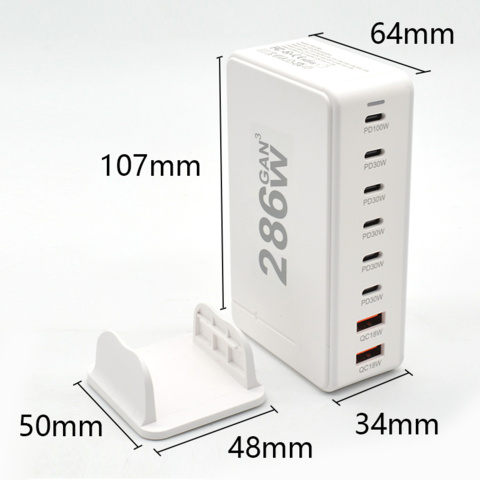 1449836-4 Laddstation GaN 286W – 8 portar (USB-C & USB-A) – Snabbladdning för mobil & laptop - Fri frakt