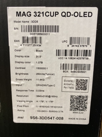 1448360-3 Gamingskärm MSI 32" 4K curved MAG 321CUP QD-OLED