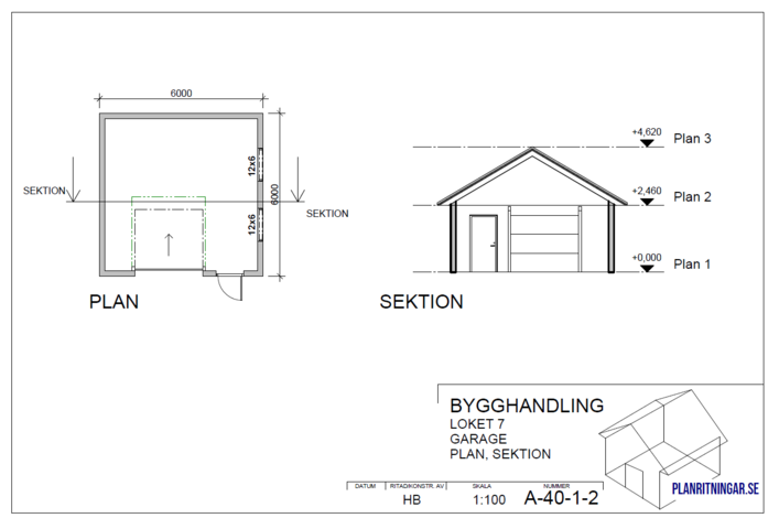1454177-2 Stomme till ett enkelgarage på 36 kvadrat med måtten 6,0 x 6,0 m