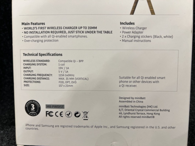 1449604-5 2 pcs Wireless Chargers Minibatt PowerDistance