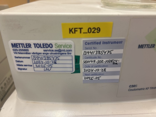 1435542-4 Titrator Mettler Toledo Compact C30S med autosampler InMotion KF Pro Oven