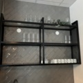 1372732-1 Wall-mounted glass shelf with carafes, glasses and cups