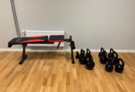 1442202 Kettlebells 11st 4-24kg, träningsbänk