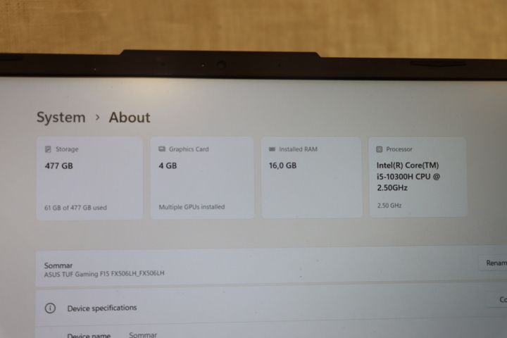 1295777-5 Dator ASUS Tuf Gaming F15, ram 16, hd 477 Win11