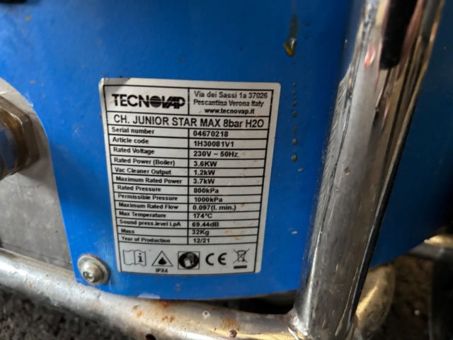 1372765-5 Steam cleaner – Tecnovap CH. Junior Star Max 8bar H2O -2021