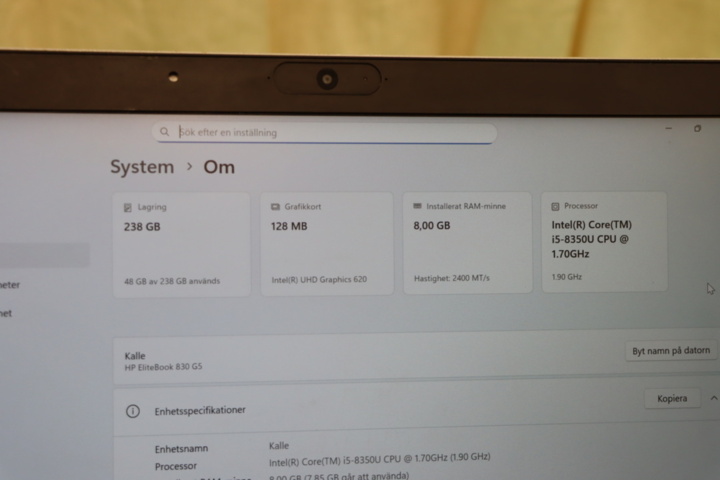 1295794-4 Dator HP EliteBook G5 830, ram 8, hd 238, Win 11 Pro