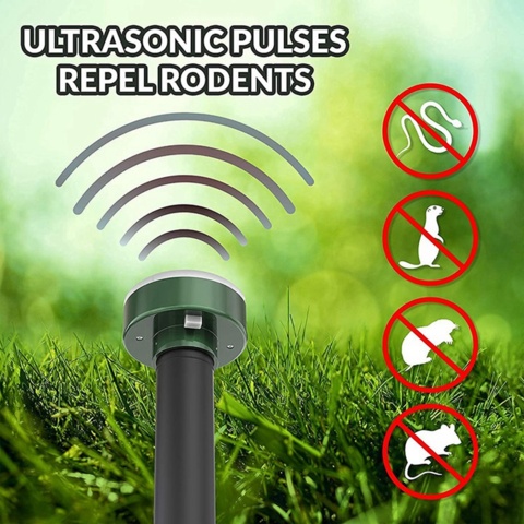 1460404-11 Solcellsdriven Gnagarskrämma Round – 4-pack ultraljud & vibration - Fri frakt