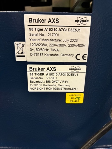 1455691-6 WDXRF-spektrometer - Bruker S8 TIGER Series II 4 kW (2023) + Van der Heijden kylaggregat