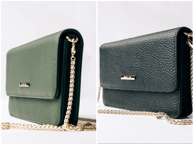 1461002-1 Leather handbag, 2 pcs - Galio of Sweden, chain strap, multiple compartments