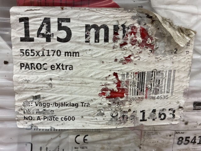1461975-3 Vägg-/bjälklagsskivor Trä Paroc eXtra 145x565x1170 mm (ca 79,32 kvm)