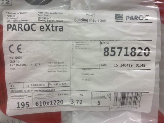 1461977-4 Steel rule plate Paroc c600 195x610x1220 mm (approx. 89.30 sq m)