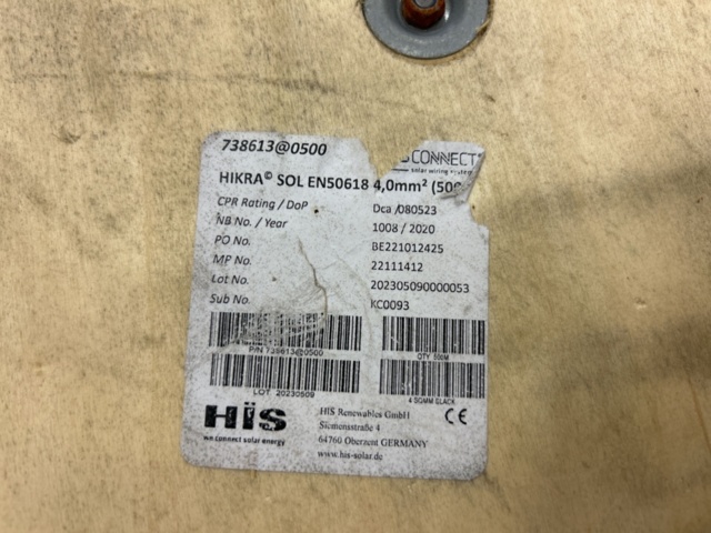 1435557-3 Solcellskabel Hikra SOL EN50618 4mm² 2x500 meter