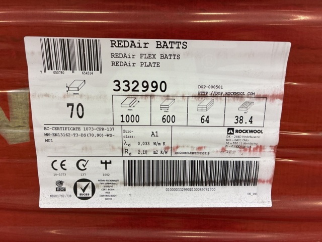 1461987-2 Facade boards RedAir Batts Rockwool 70x1000x600 mm (approx. 38.4 sq m)